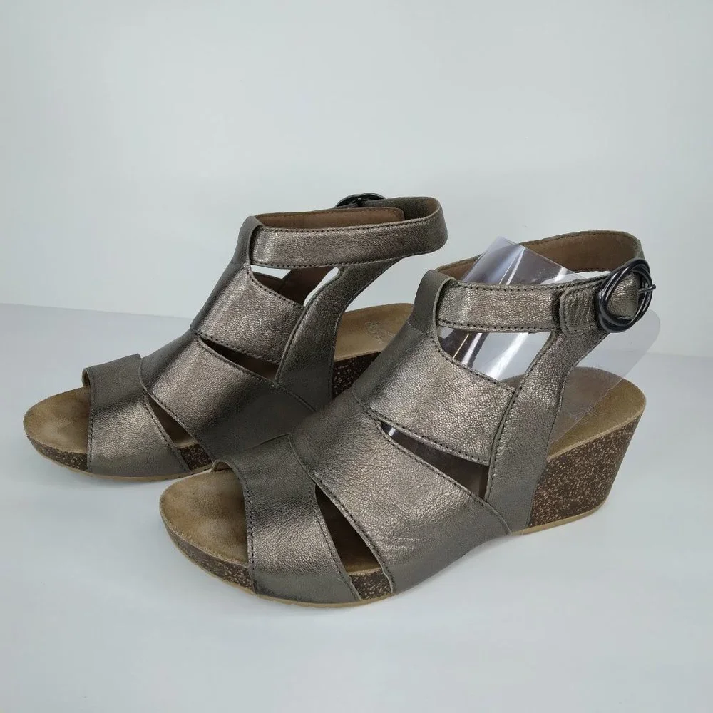 Dansko Women's Metallic Pewter Wedge Sandals